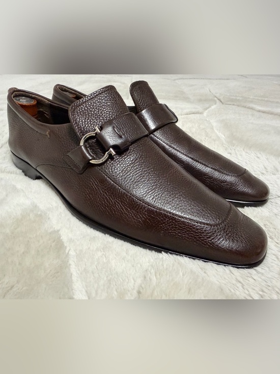$990 Ferragamo Gancini Horse-bit Brown Leather Slip-On Loafers Shoes 7.5 8.5 9